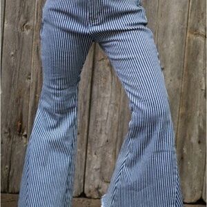 Blue and White Pin Striped Flare Pants
